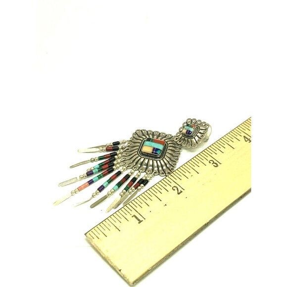 Dangle Earrings Native American Sterling Silver Gemstone Women's Estate Jewelry - Picture 7 of 12